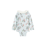 Floral-patterned baby onesie on a white background
