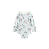 Floral-patterned baby onesie on a white background