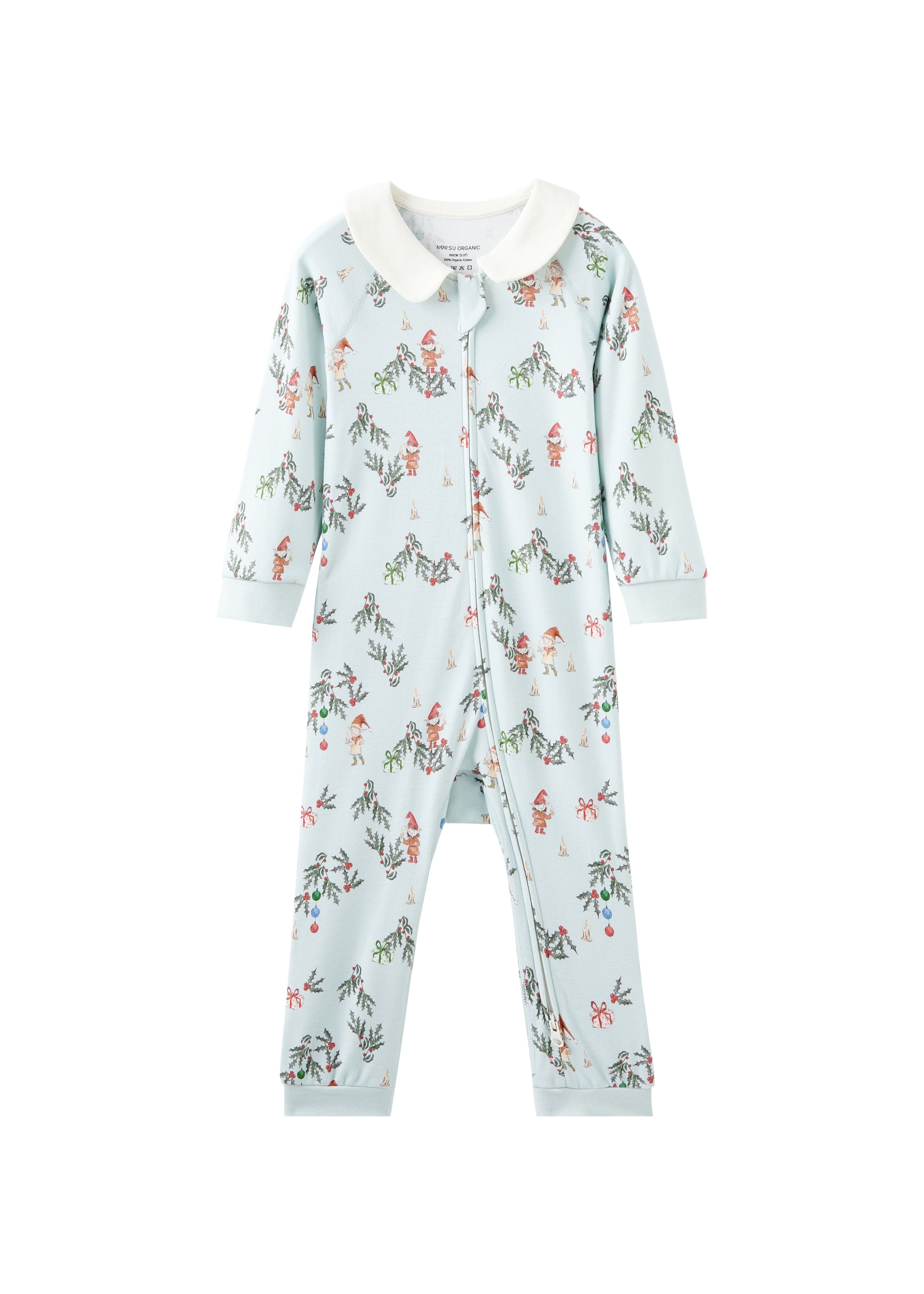baby zip up sleeper with jolly pattern on a white background