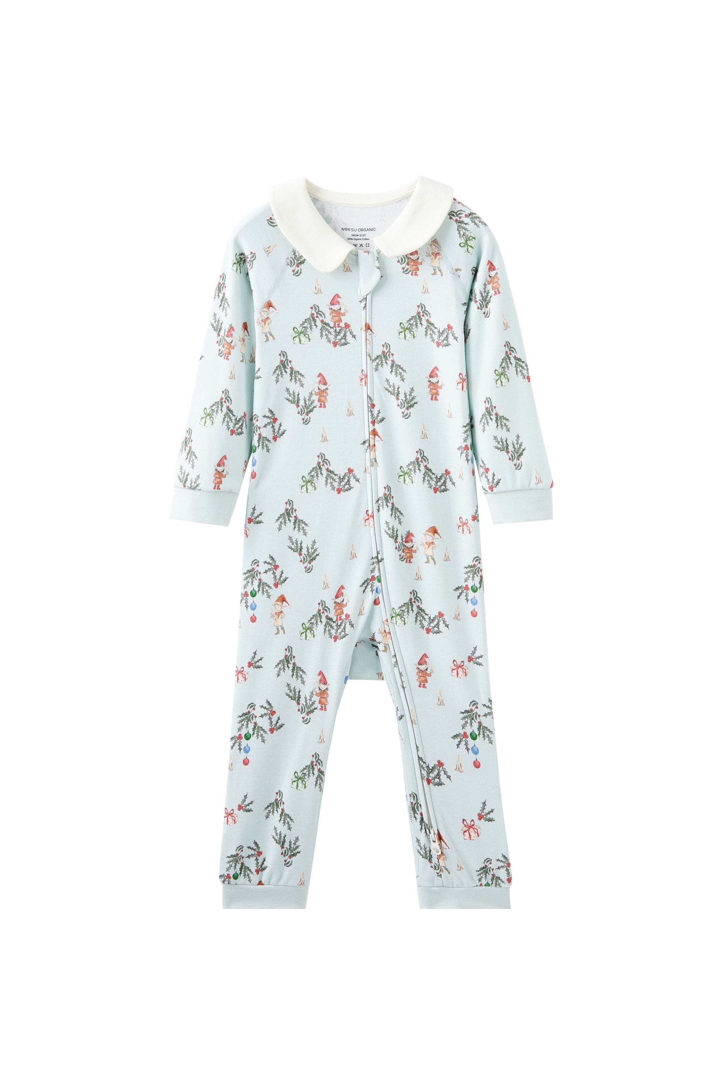 baby zip up sleeper with jolly pattern on a white background