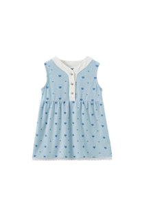 front of Girl Ruffle Tank Dress-Blue Hearts
