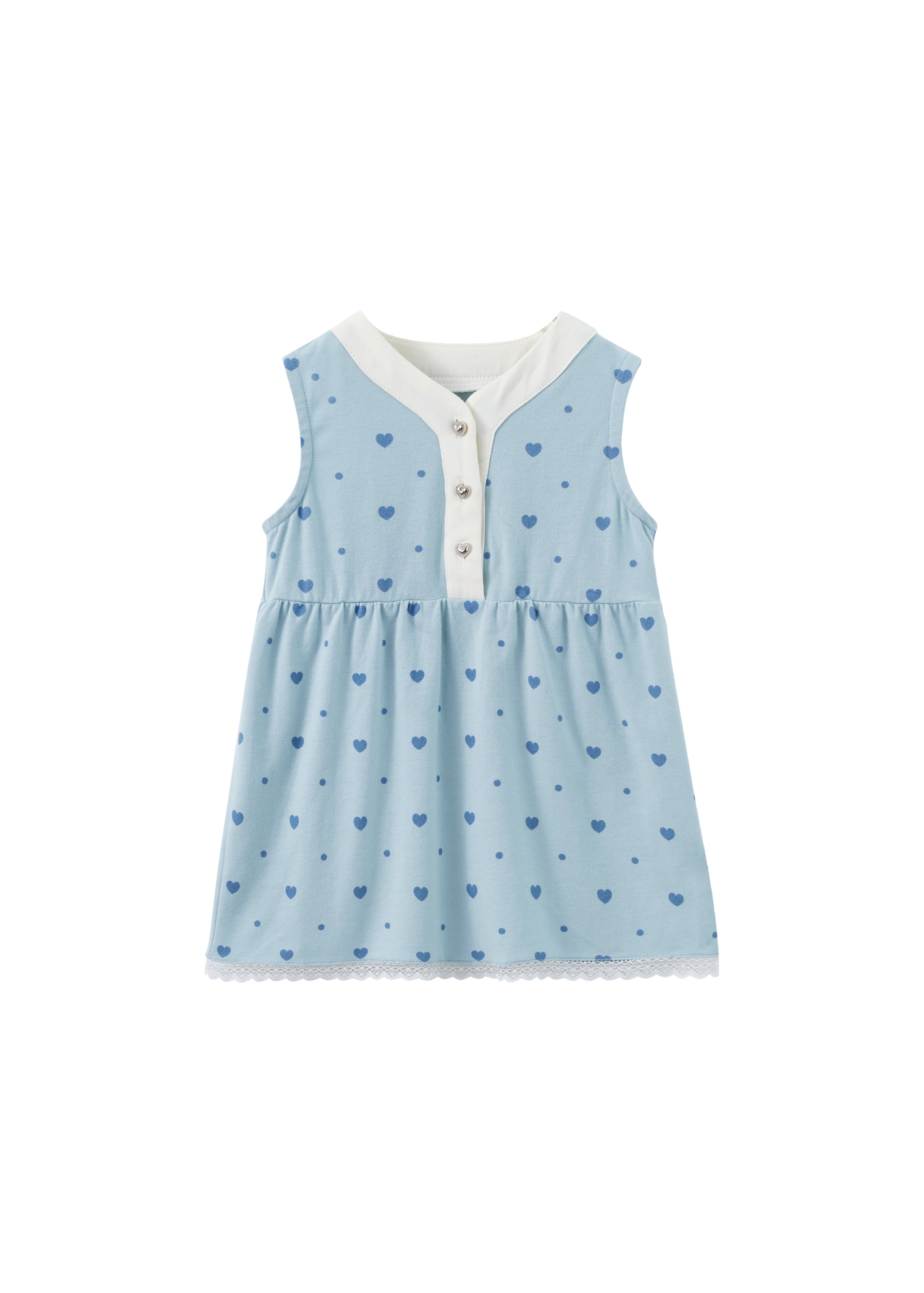 front of Girl Ruffle Tank Dress-Blue Hearts
