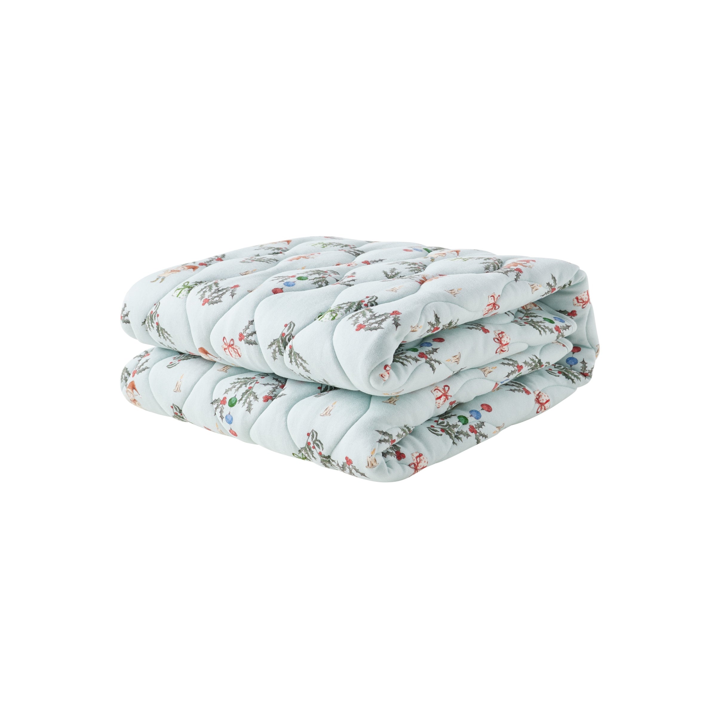 jolly-patterned quilt on a white background