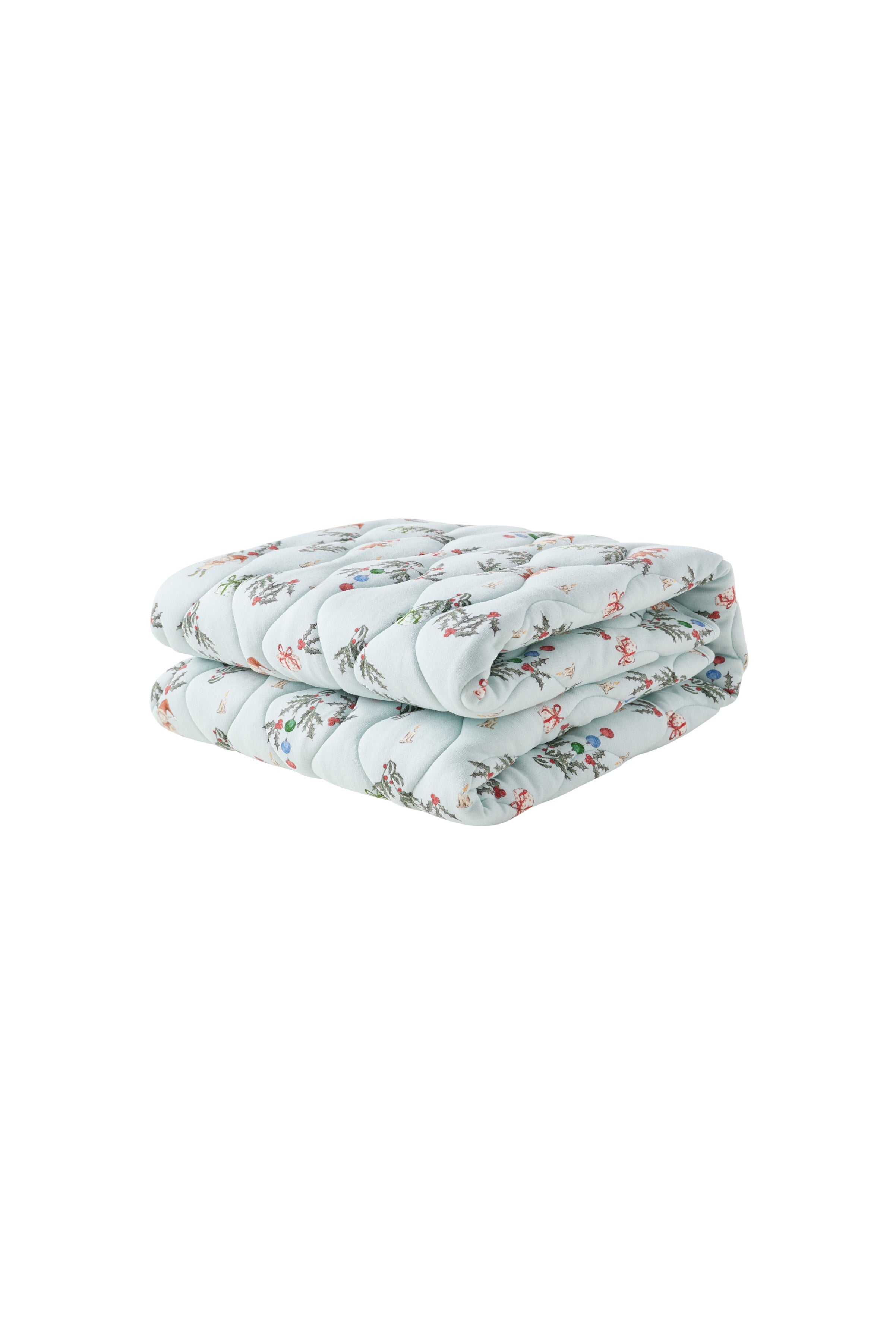 jolly-patterned quilt on a white background