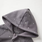 Gray hoodie with star patterns on a white background