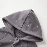 Gray hoodie with star patterns on a white background