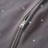 Close-up of a dark gray fabric with star patterns and a zipper.