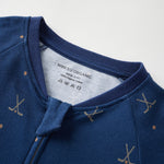 Navy blue garment with patterns on a white background