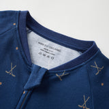 Navy blue garment with patterns on a white background