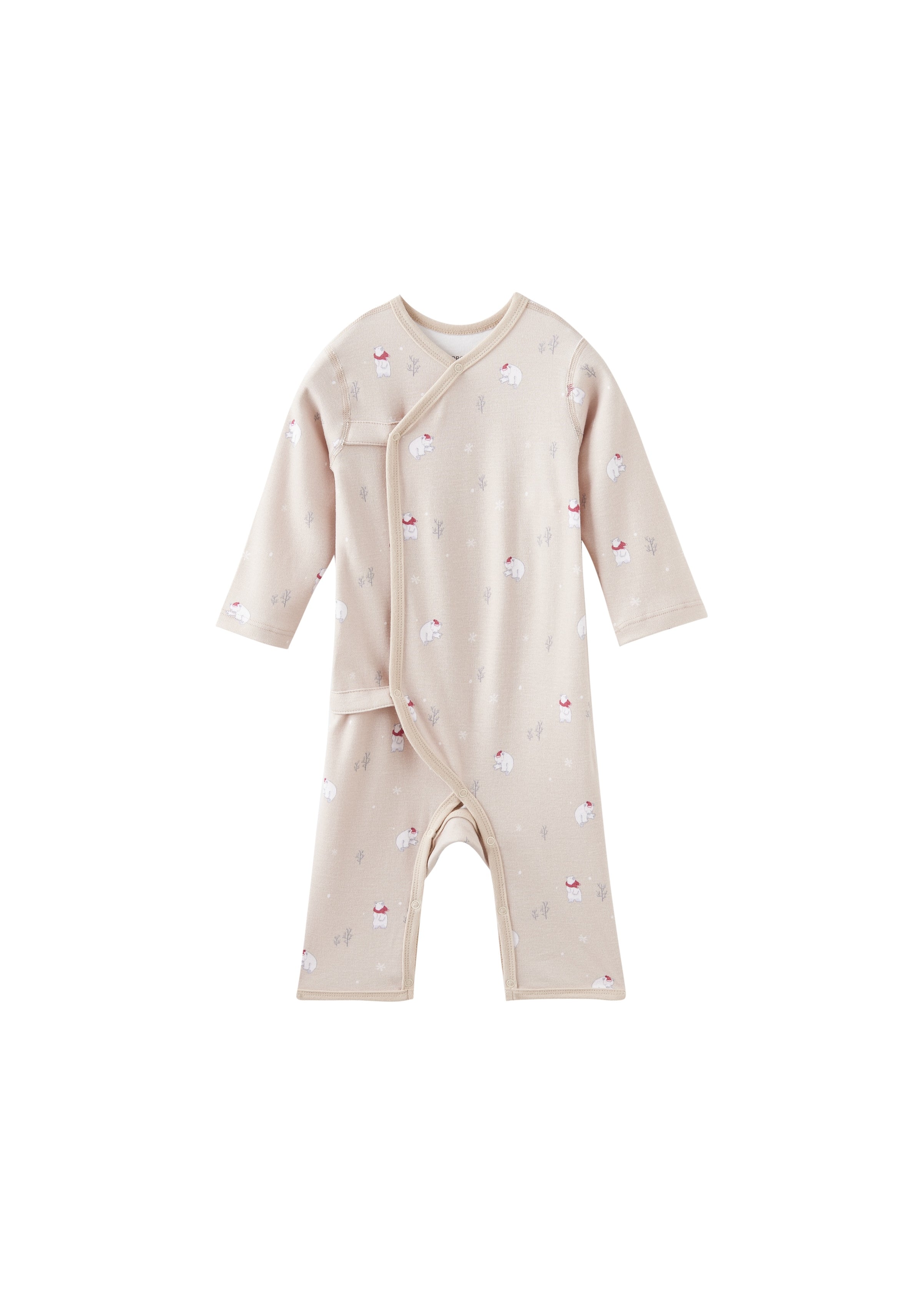 Baby onesie with polar bear pattern on a white background