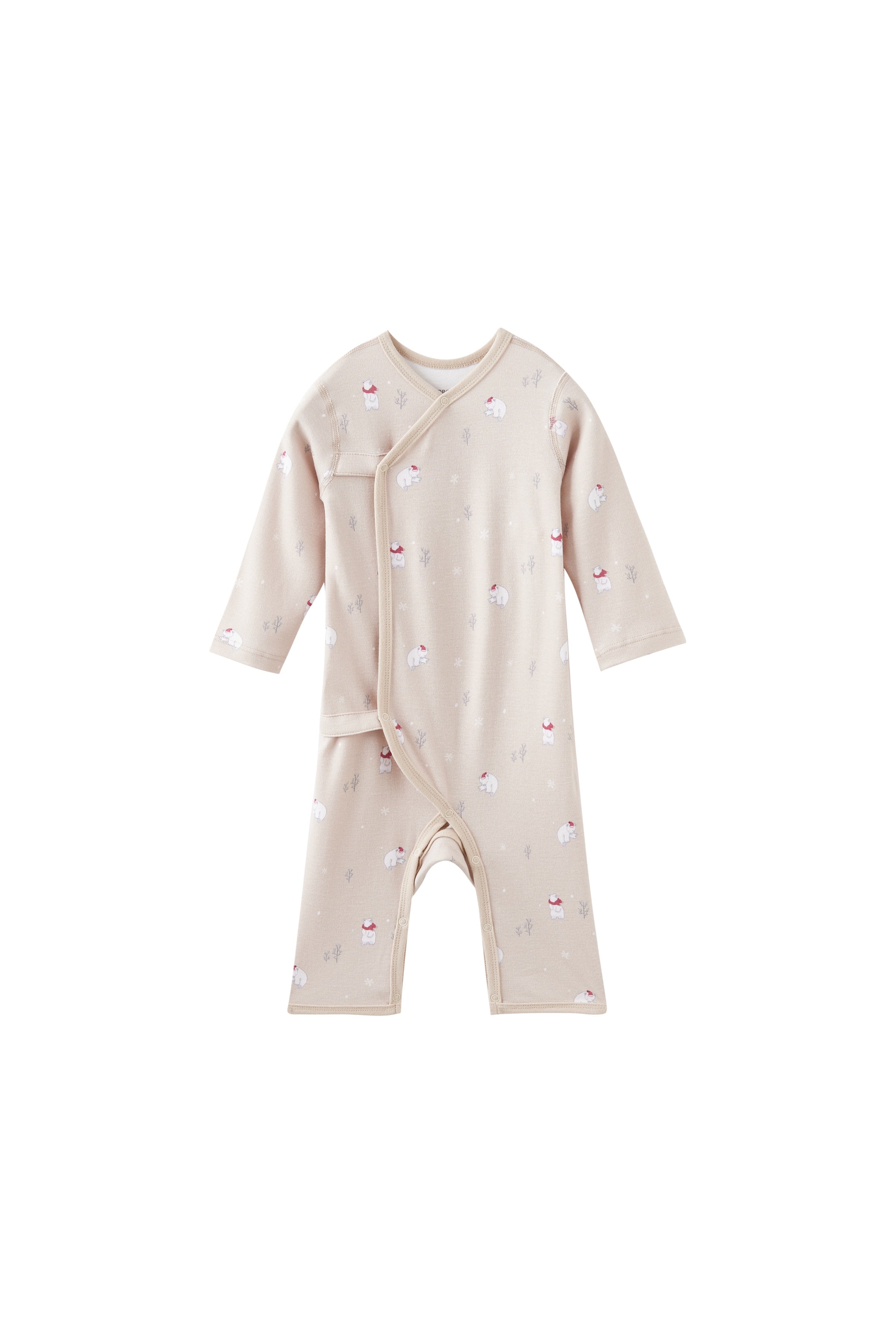Baby onesie with polar bear pattern on a white background