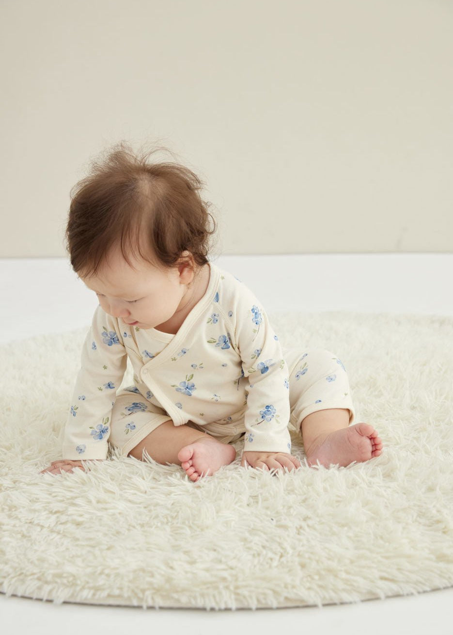 Baby wearing Baby Organic Kimono Sleeper-Blueberry