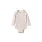 Beige baby bodysuit with bear pattern on a white background