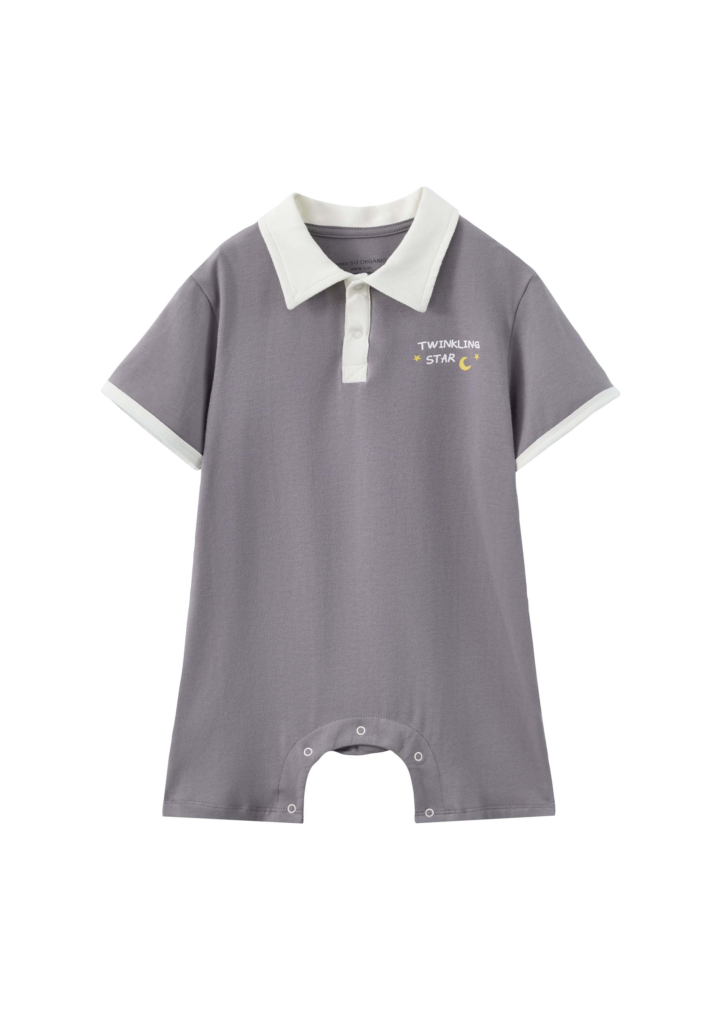 Baby Polo Romper-Dark Grey