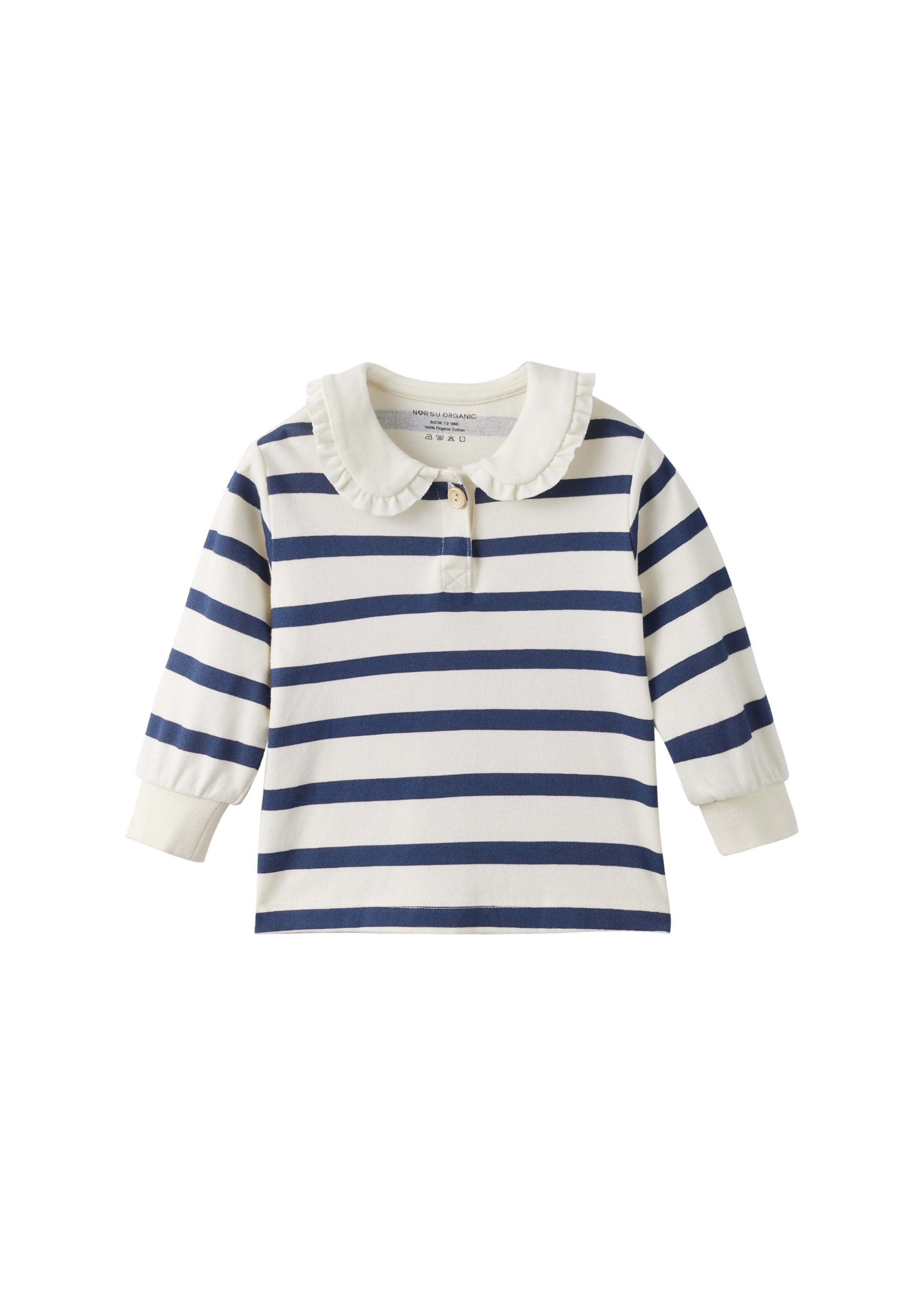 front of Collar Long-sleeve shirt-Navy Stripe