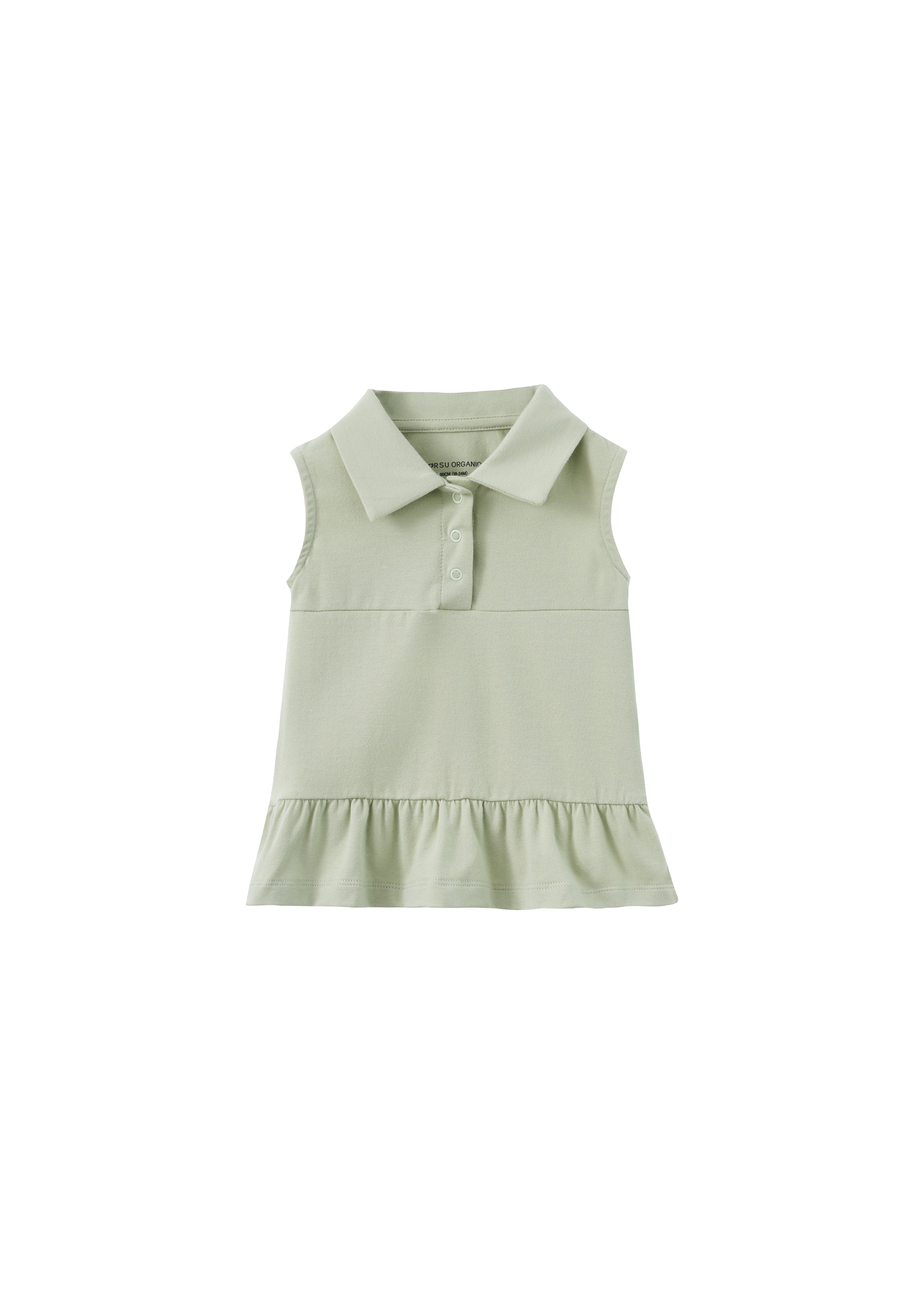 Girl Organic Collar Ruffle Top-Gary Green
