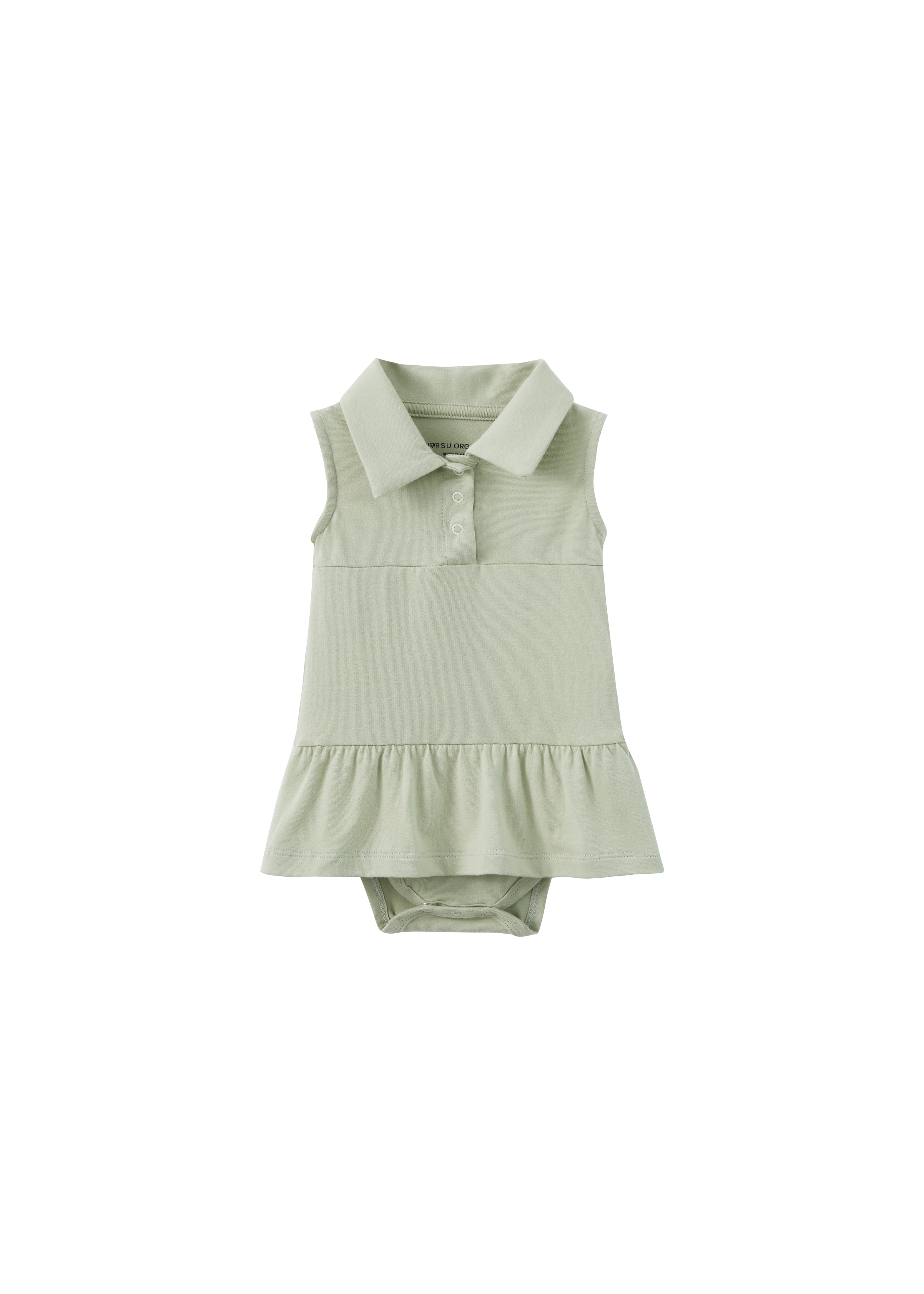 Girl Organic Collar Ruffle Top-Gary Green with bottom cover