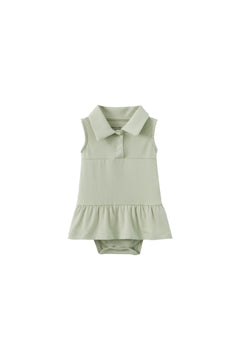 Girl Organic Collar Ruffle Top-Gary Green with bottom cover