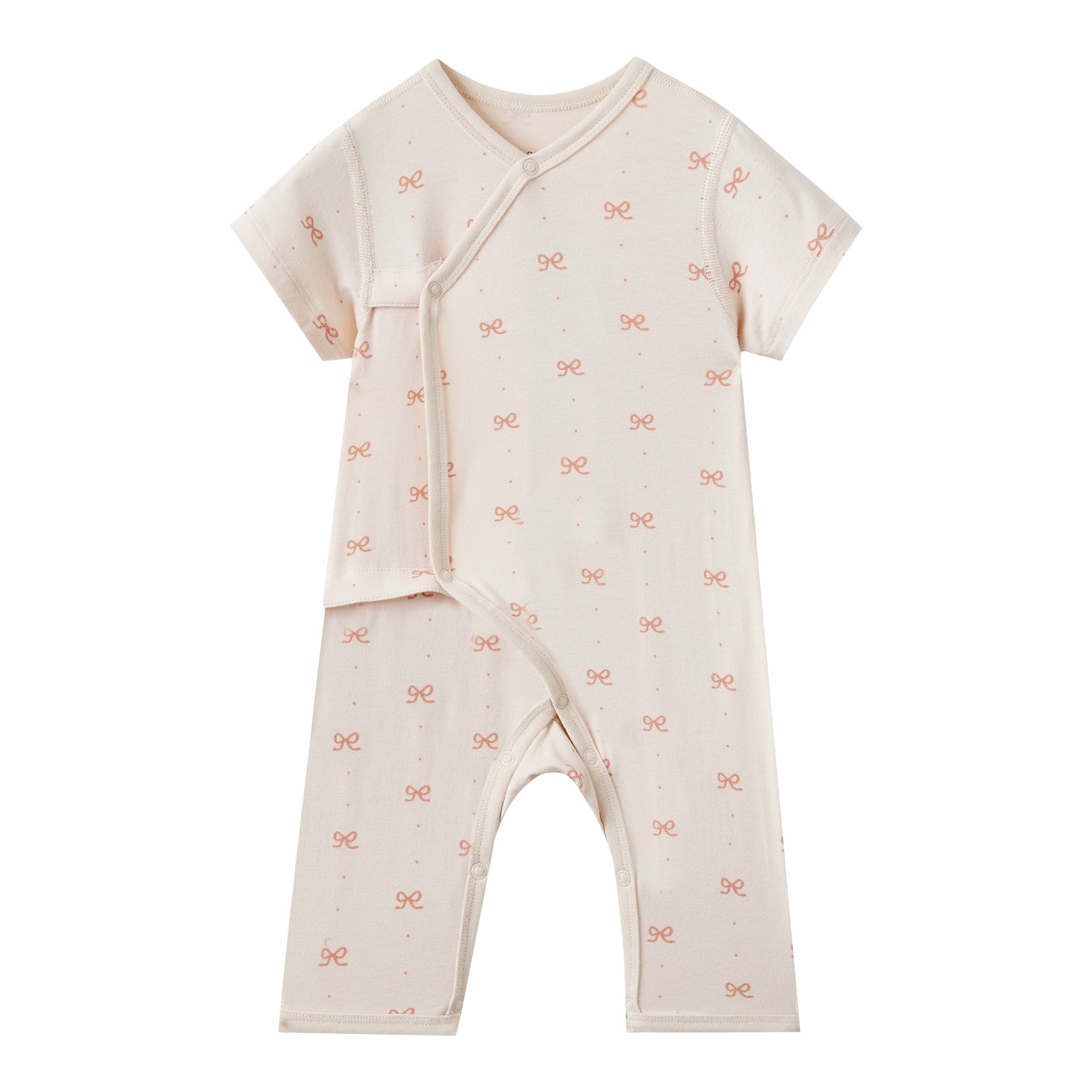 Baby outfit with short sleeves and pants on a white background