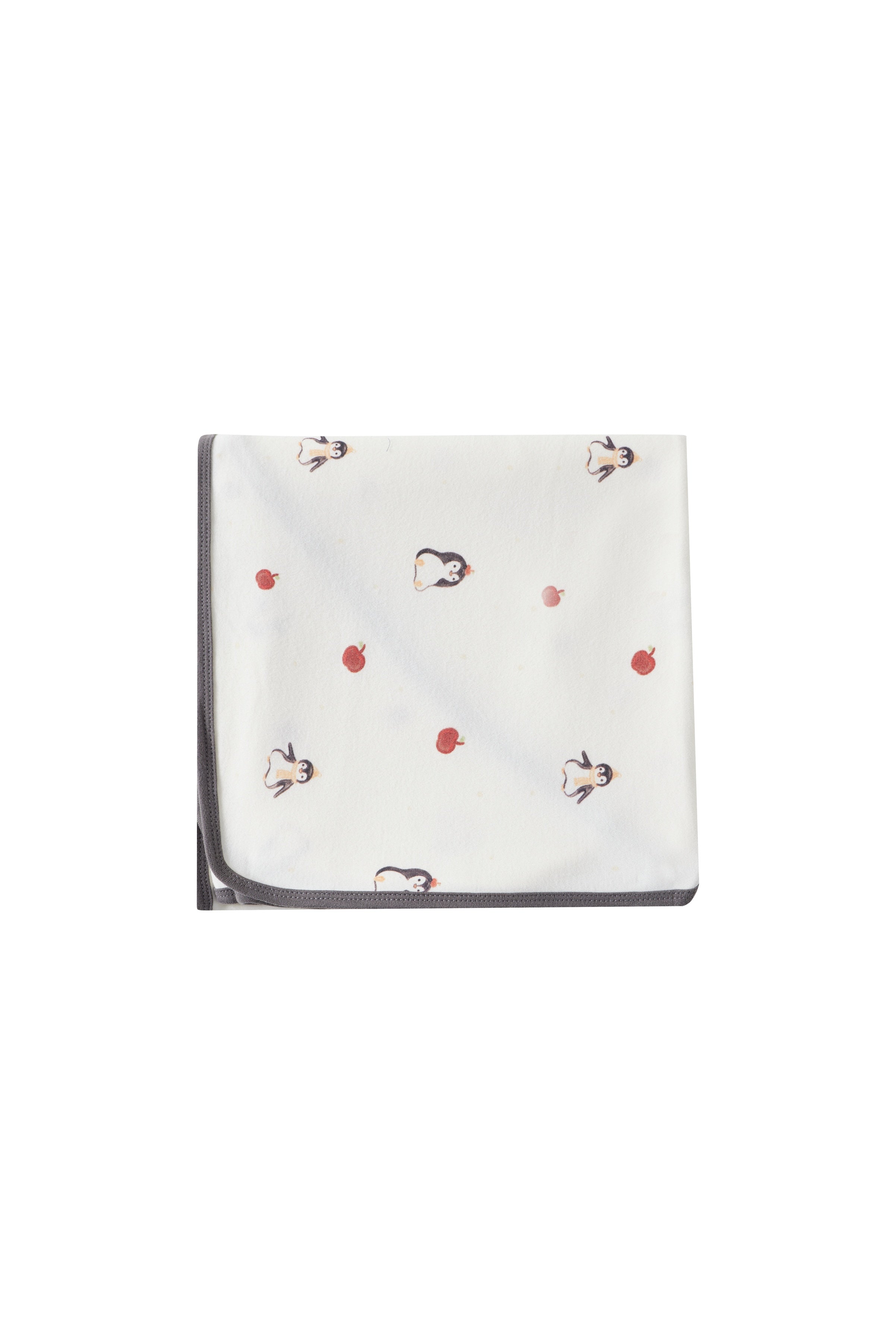 White swaddle blanket with red and black patterns on a white background