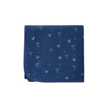 Navy blue fabric with small white patterns on a white background