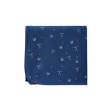 Navy blue fabric with small white patterns on a white background