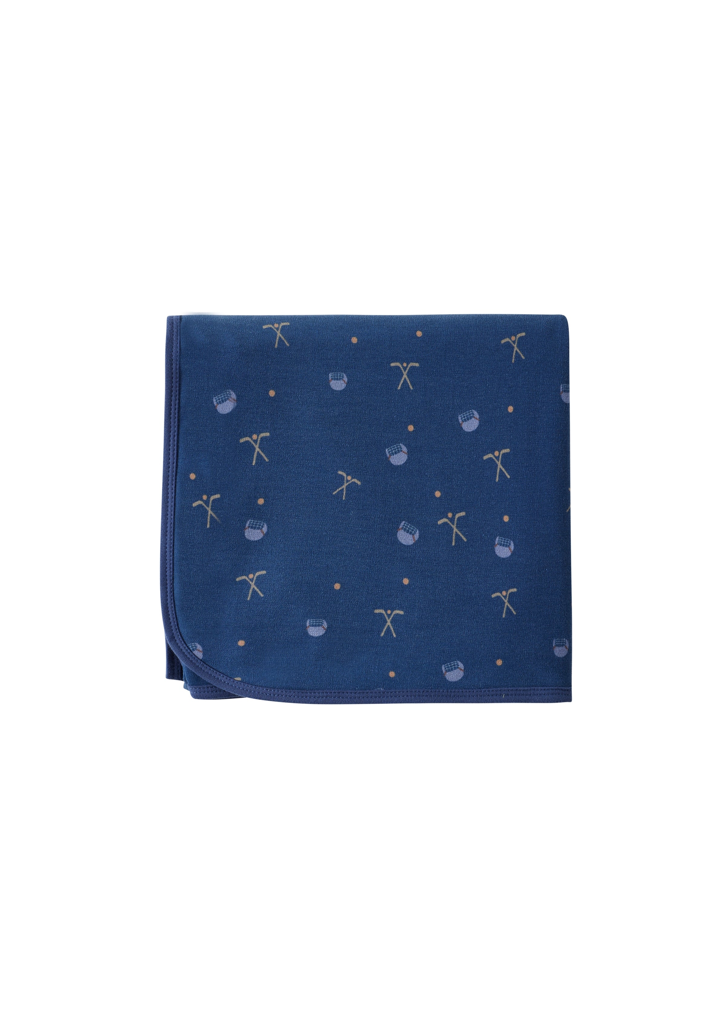 Navy blue fabric with small white patterns on a white background