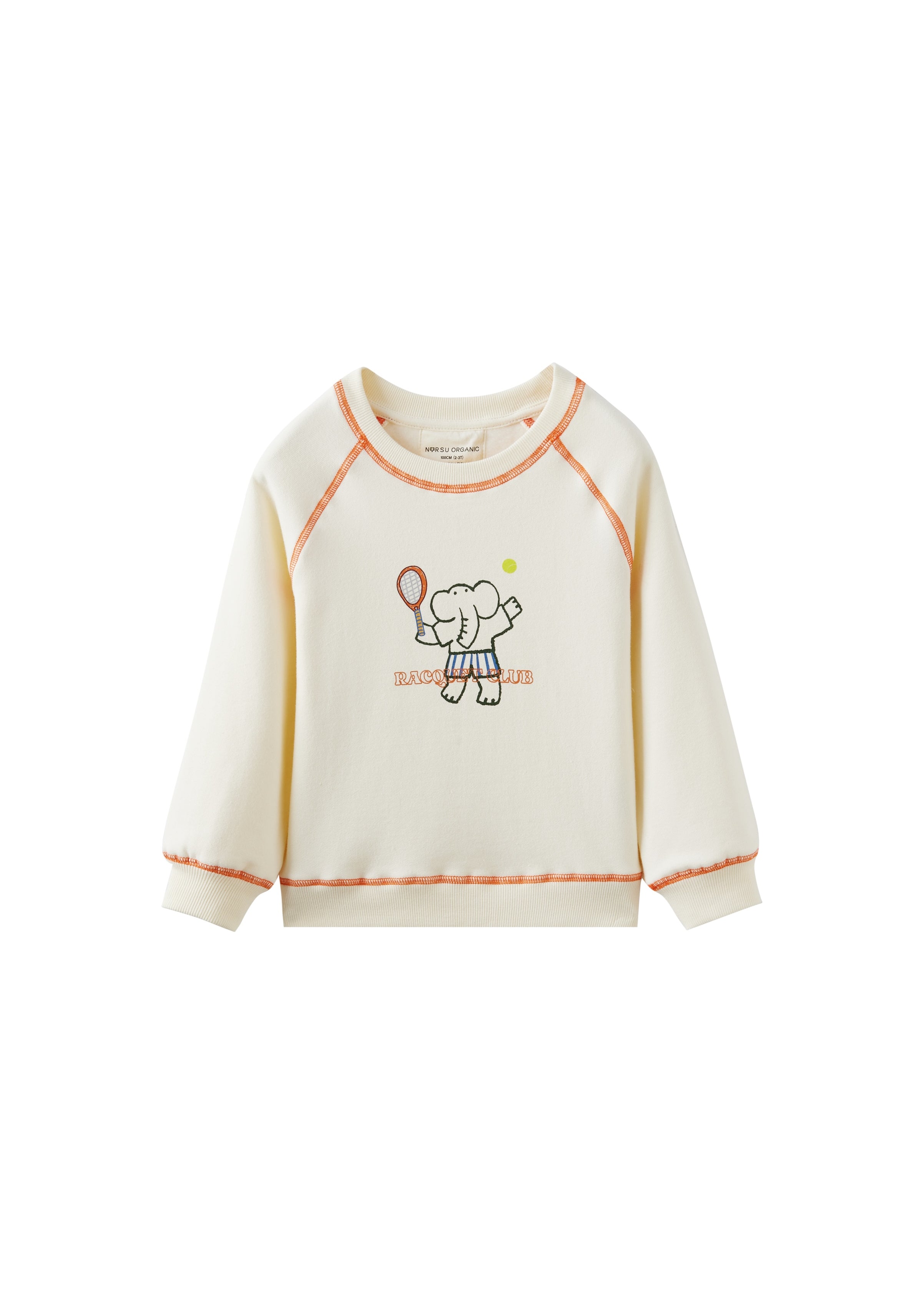 White sweatshirt with a cartoon design on a white background