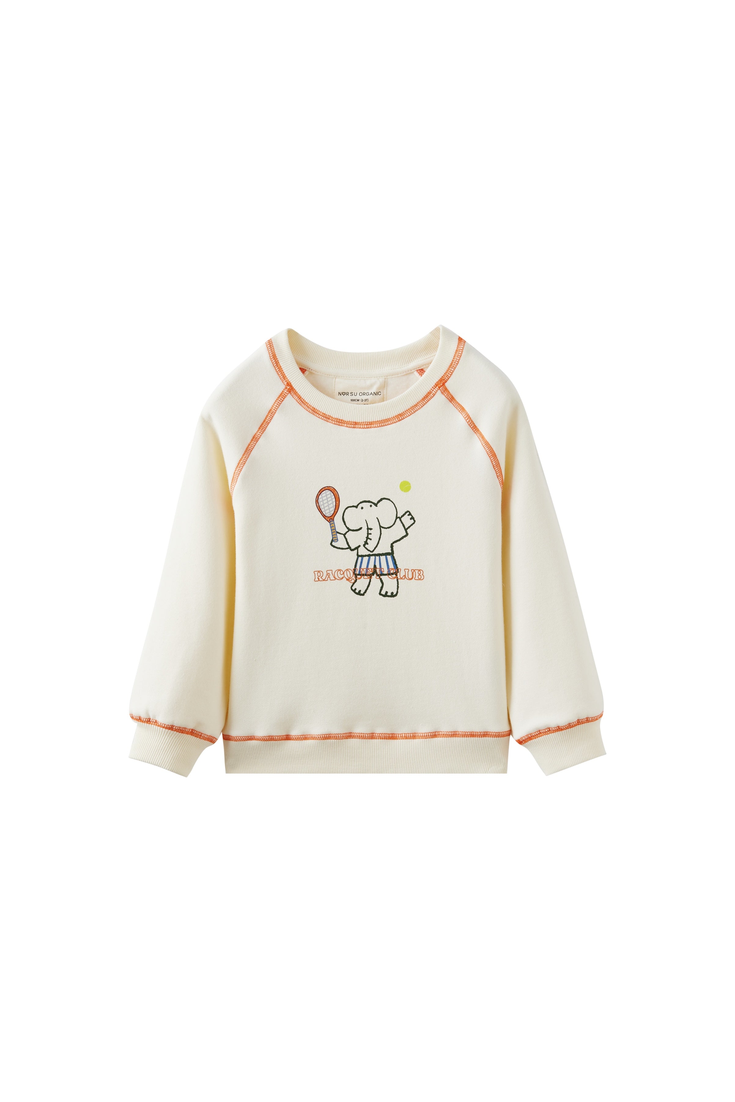 White sweatshirt with a cartoon design on a white background