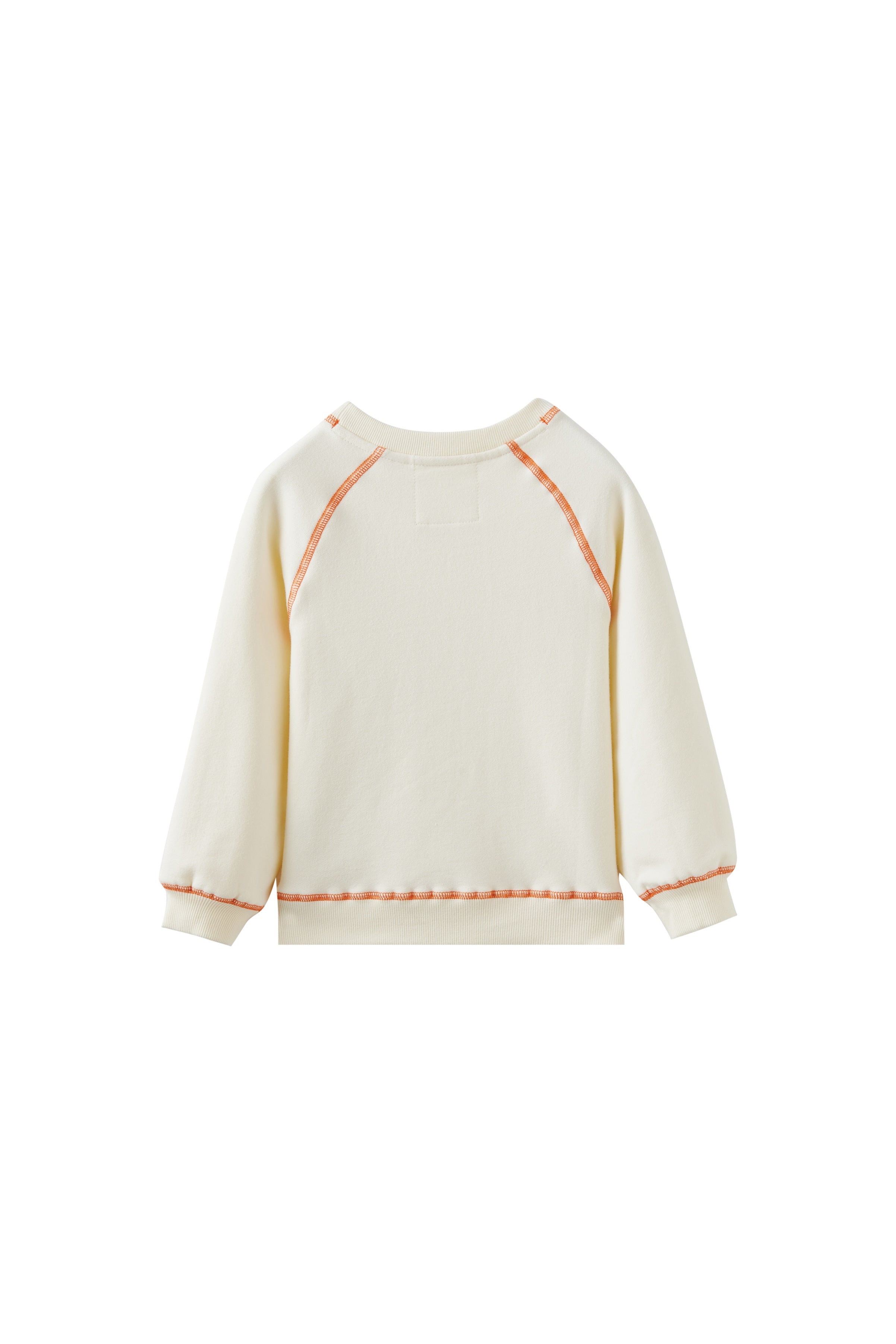 White sweater with orange trim on a white background