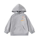 Gray hoodie with a small logo on a white background