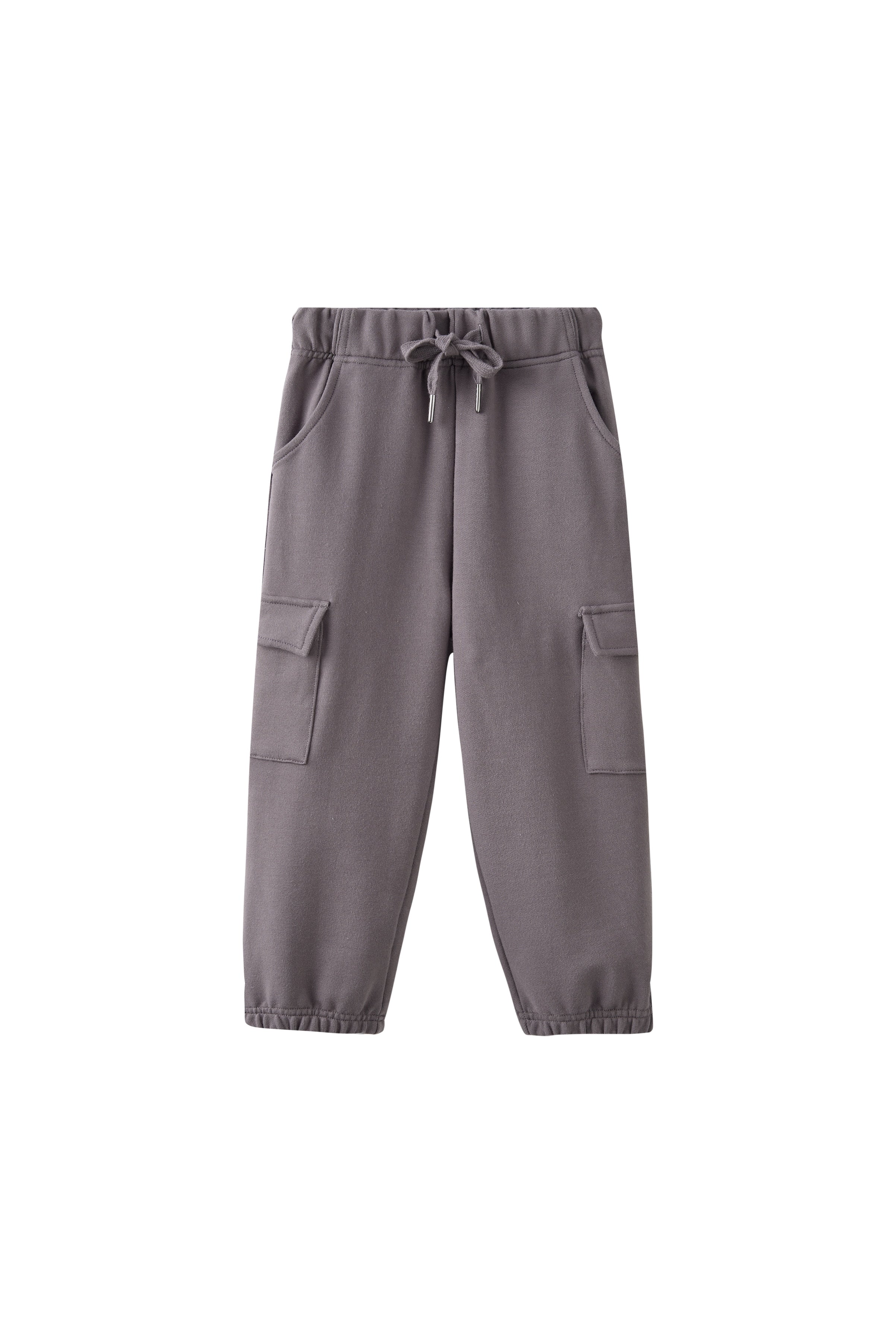 Gray cargo pants on a white background