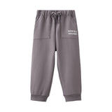 Gray sweatpants with a logo on a white background