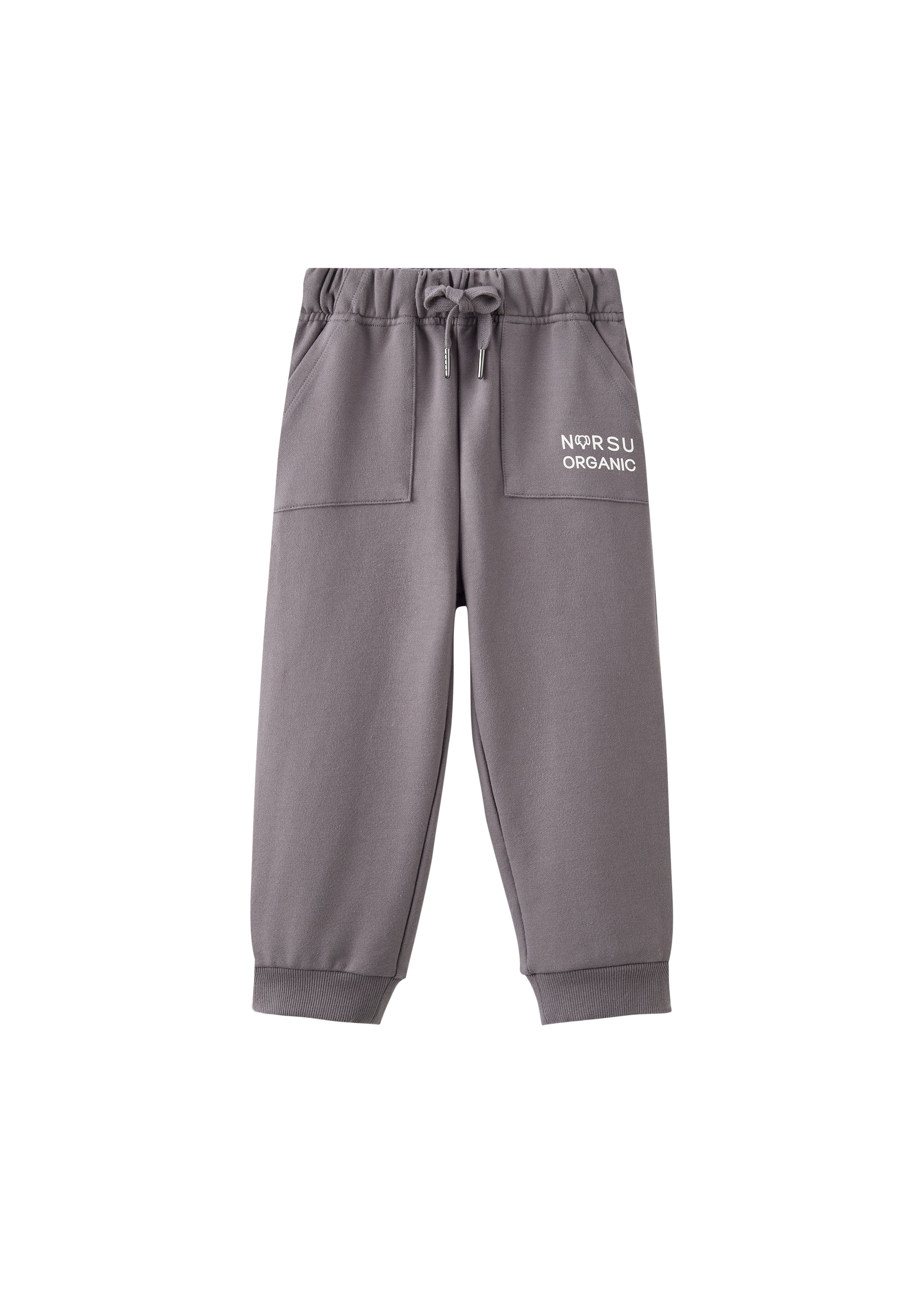 Gray sweatpants with a logo on a white background