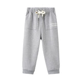 Gray sweatpants with a brand logo on a white background