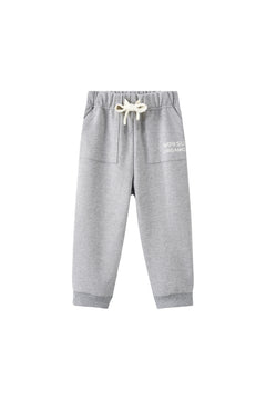 Gray sweatpants with a brand logo on a white background