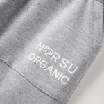 Gray sweatpants with 'NORSU Organic' logo on a white background