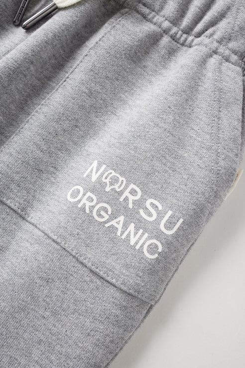 Gray sweatpants with 'NORSU Organic' logo on a white background