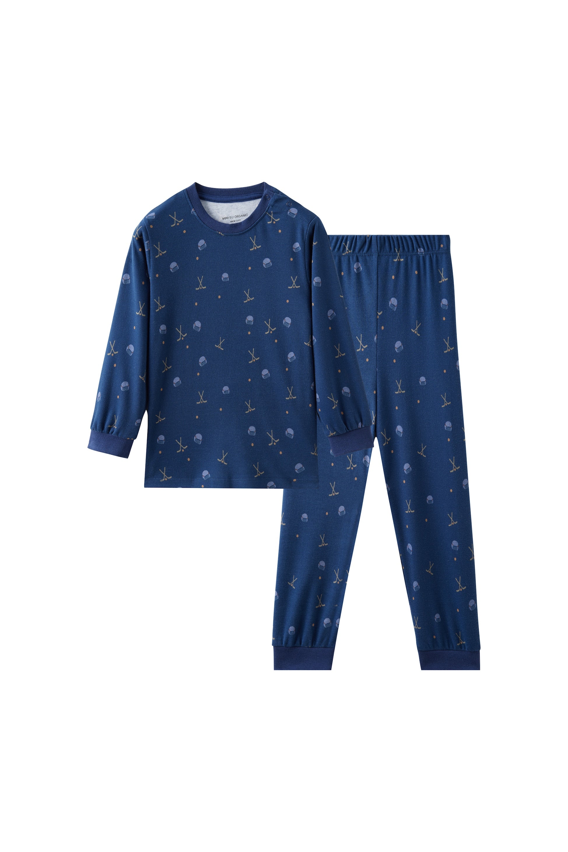 Blue children's pajama set with pattern on a white background