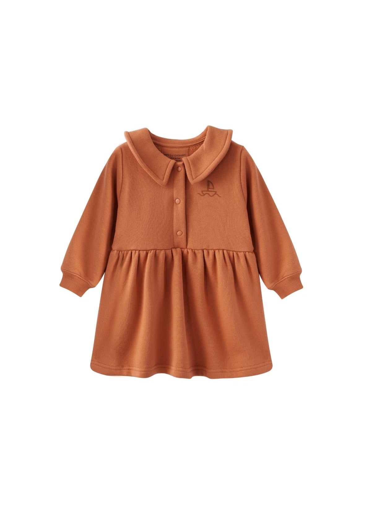 front of Toddler Fleece Collar Sweatshirt Dress-Rust