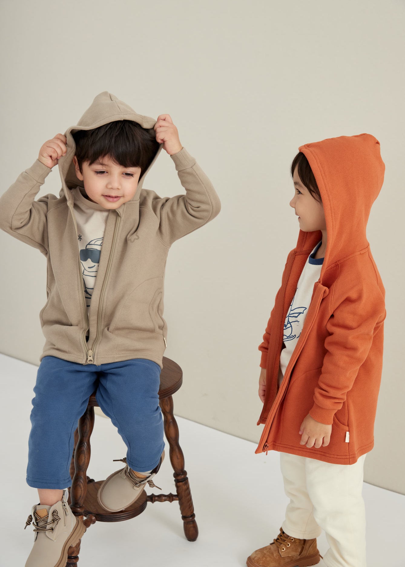 model wearing Toddler Organic Fleece Hooded Jacket-Winter Twig