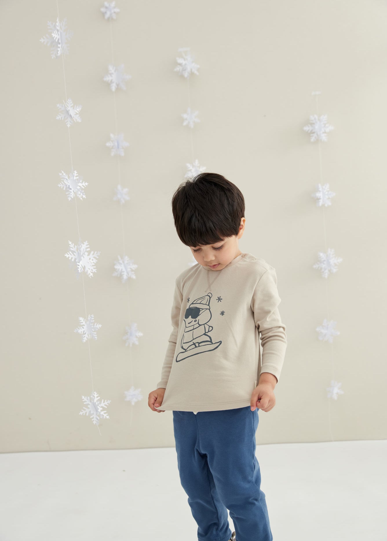full look of Toddler Organic Long Sleeve Tee Shirt-Snowboarding