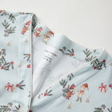Light blue fabric with Christmas-themed pattern on a white background