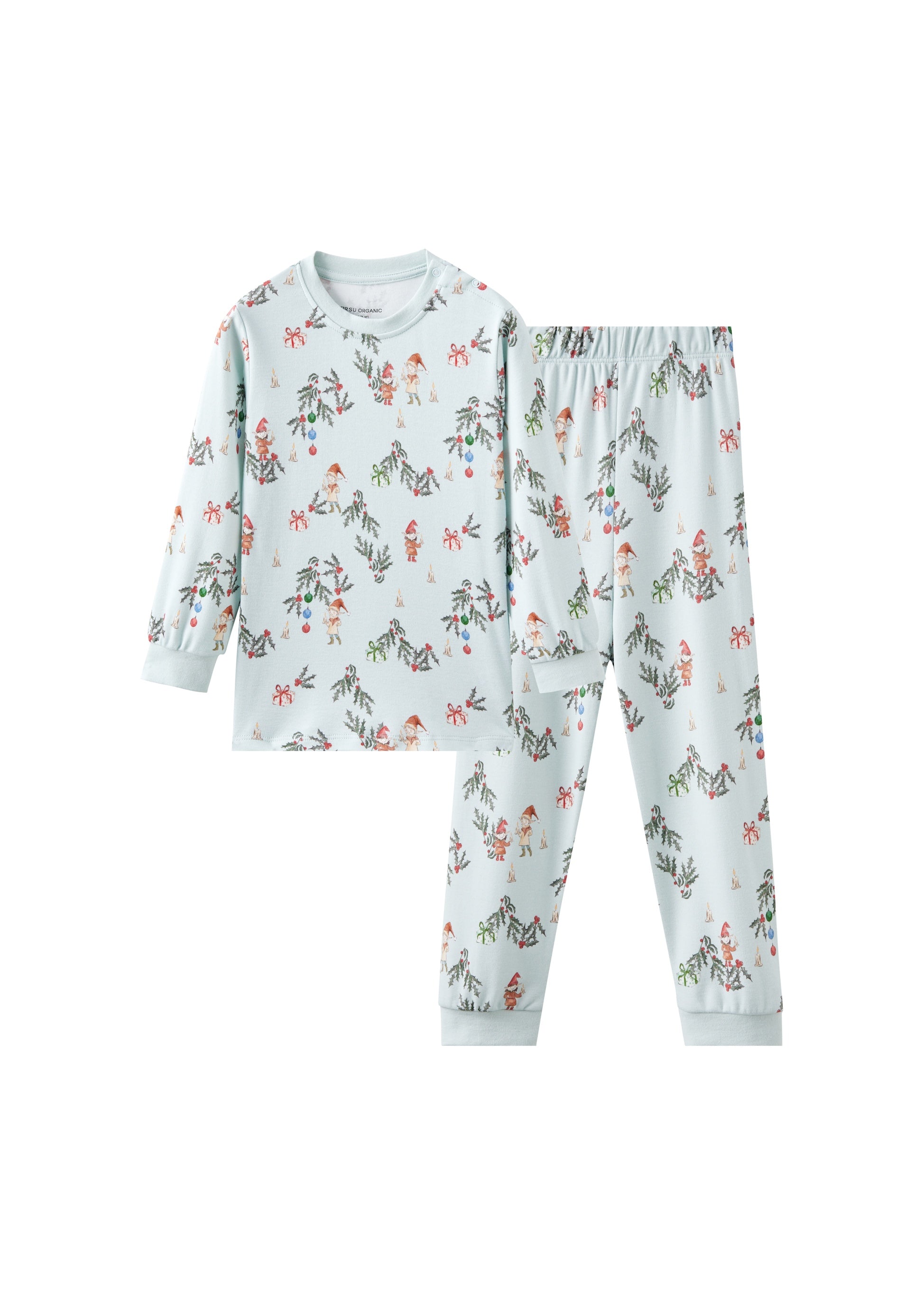 Children's pajama set with jolly pattern on a white background