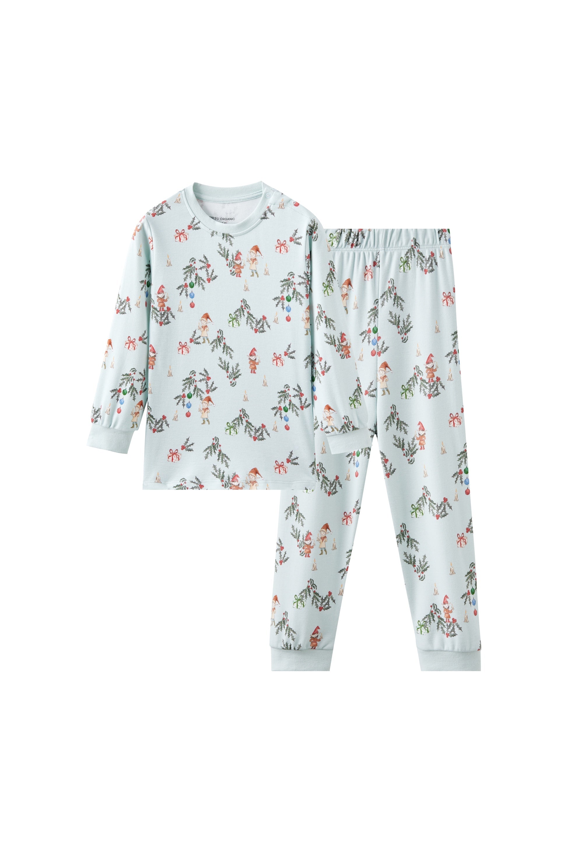 Children's pajama set with jolly pattern on a white background