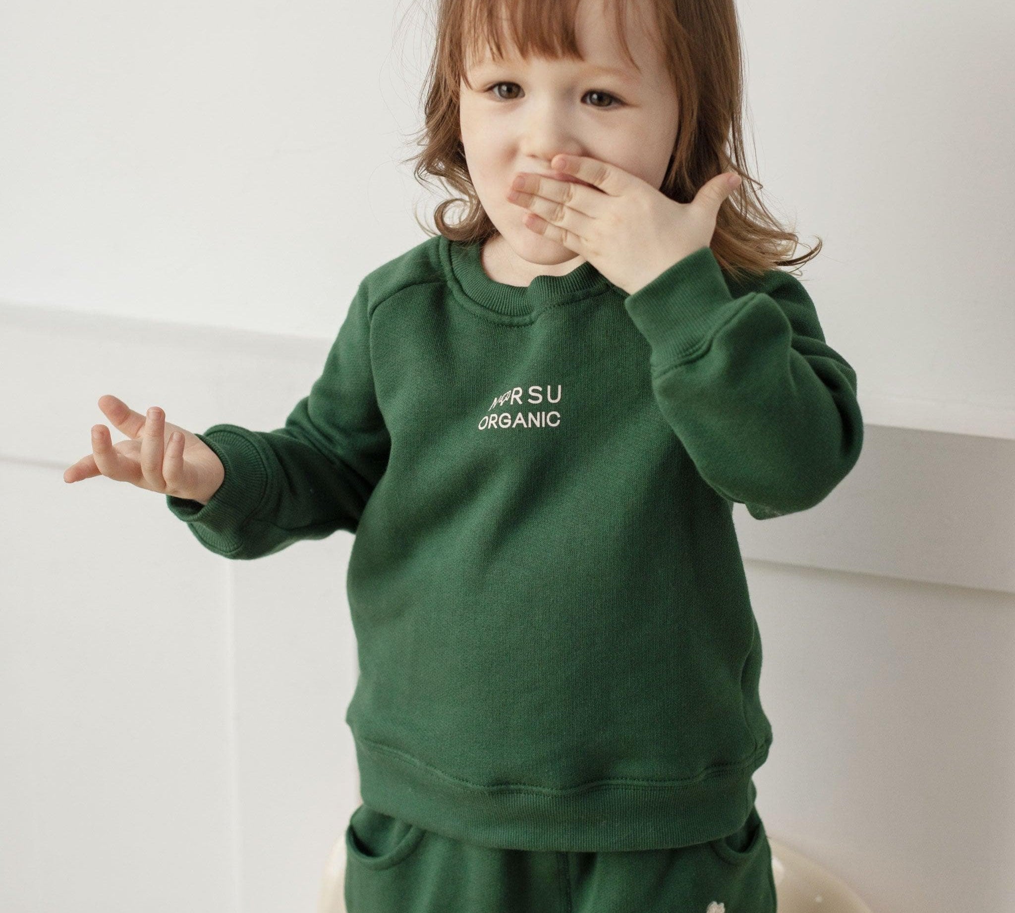 Organic Baby Kids Fleece Logo Shirt-Forest Green