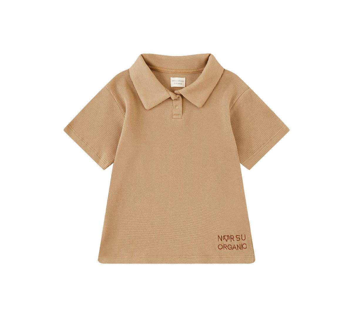 Toddler Organic Waffle Polo T-shirt-Tiger Brown
