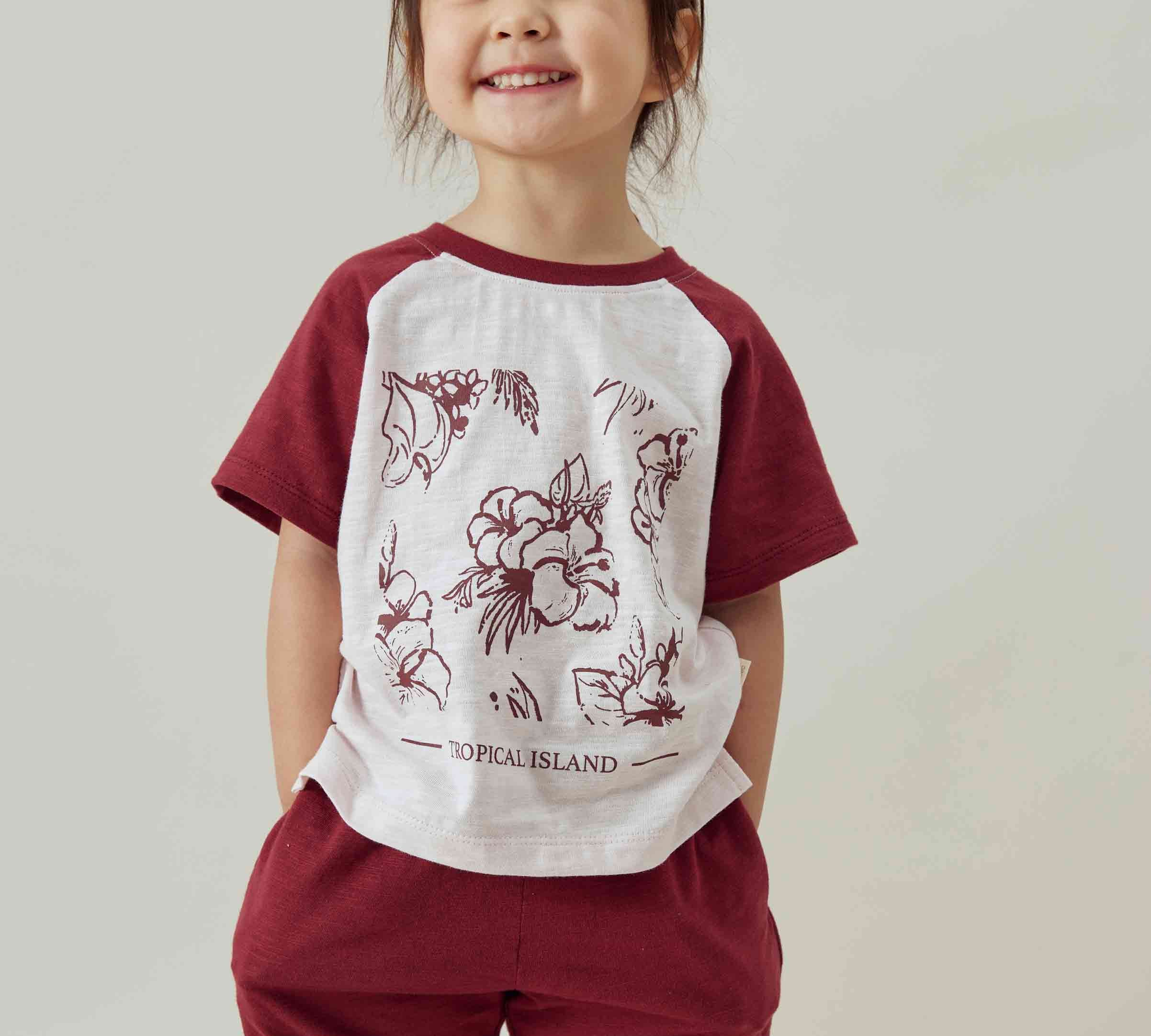 Toddler Organic Graphic T-shirt-Roses/Wine Red