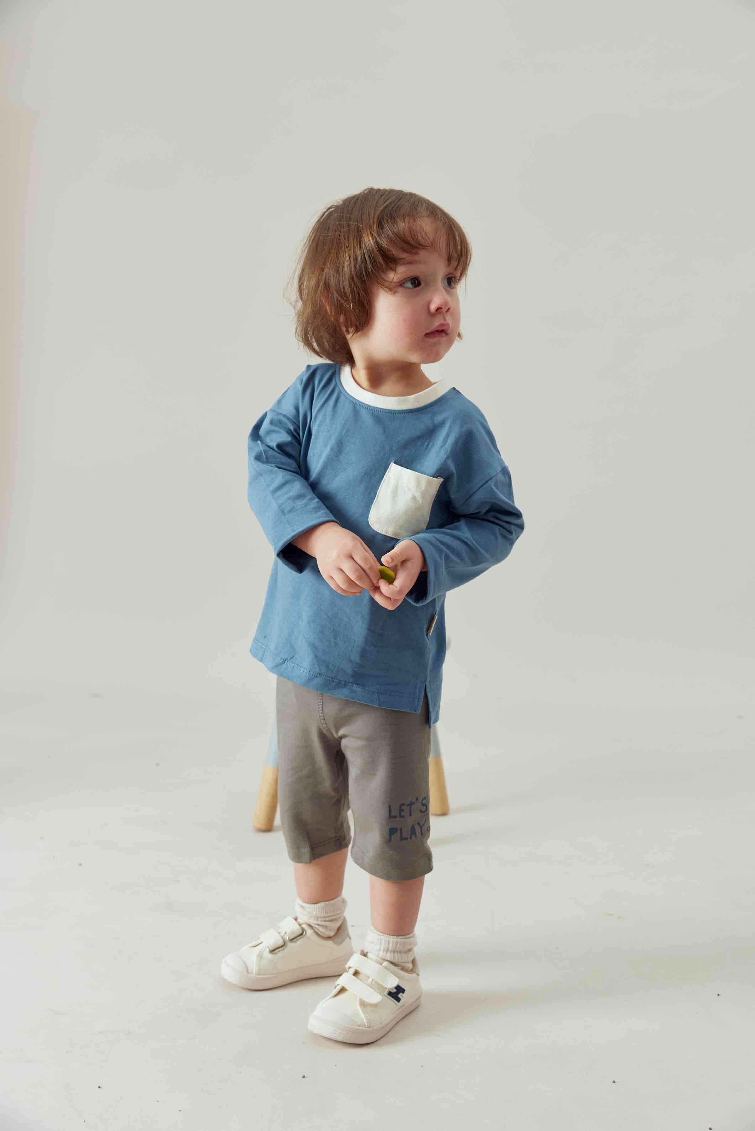 Toddler Long Sleeve Tee Shirt-Aegean Blue