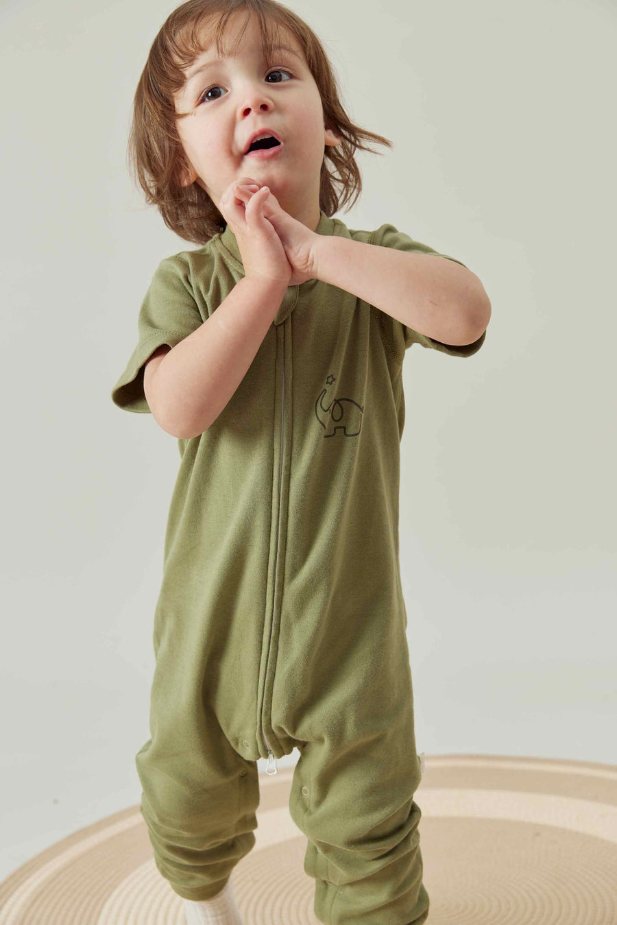 Organic Short-Sleeve Baby Zip-Up Bodysuit-Marsh Green